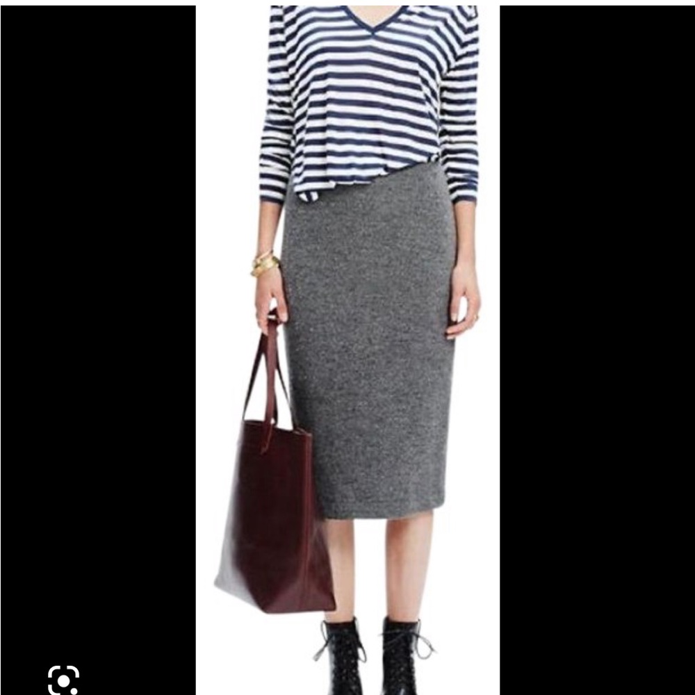 MADEWELL Grey Wool Cotton Blend Midi Pencil Skirt